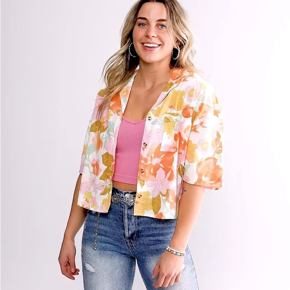 Billabong Floral Boxy Button Up Shirt